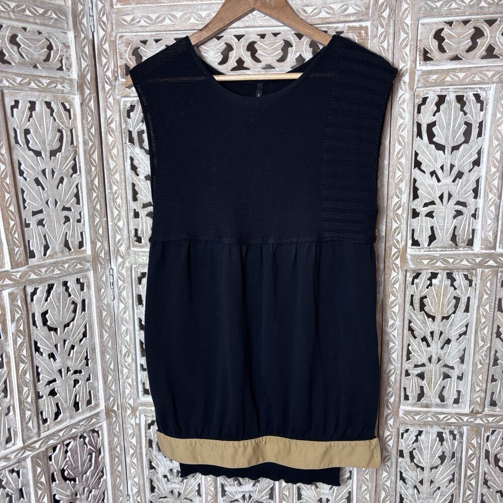 Pier Antonio Gaspari Black w/Gold Hem Boho Quiet Luxury Sleeveless Sweater Sz 42
